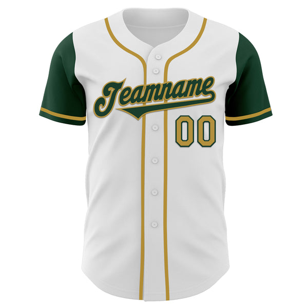 Custom White Green-Old Gold Authentic Two Tone Baseball Jersey