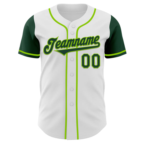 Custom White Green-Neon Green Authentic Two Tone Baseball Jersey