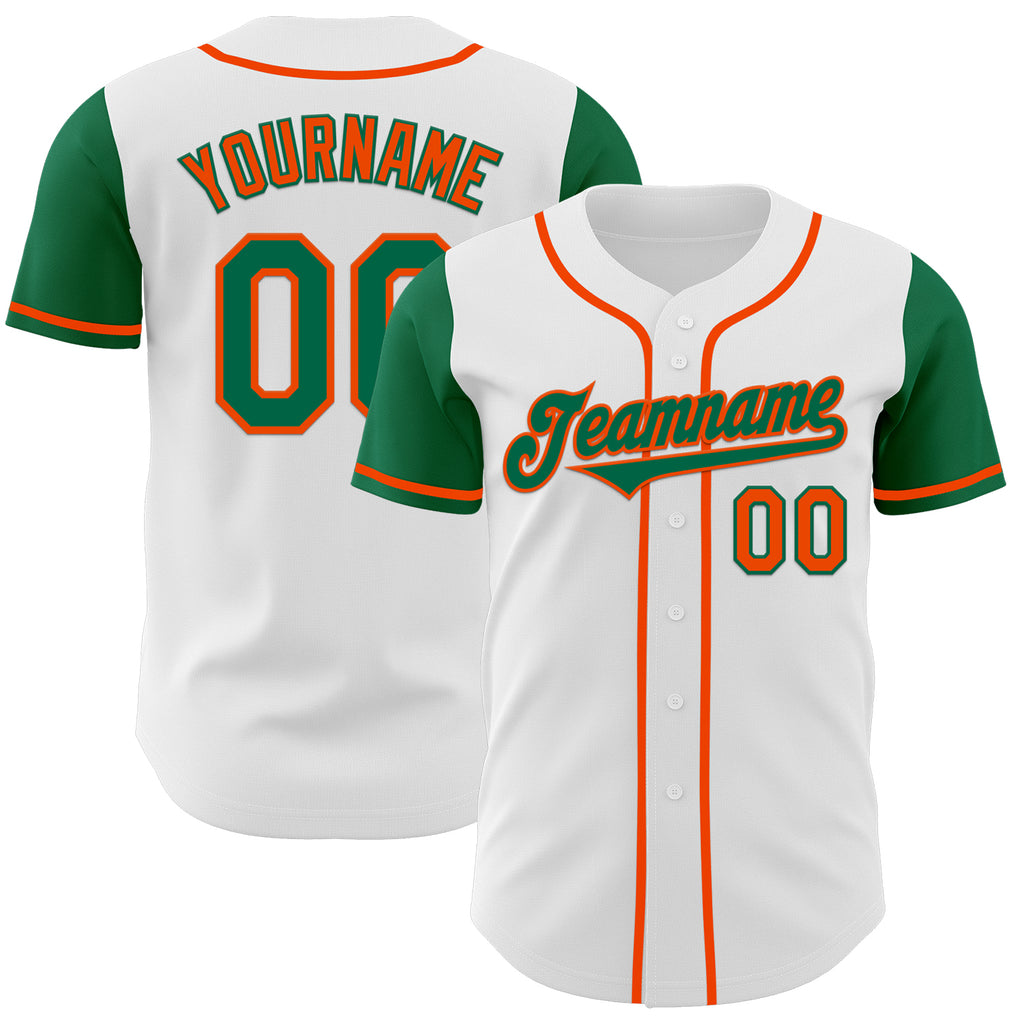 Custom White Kelly Green-Orange Authentic Two Tone Baseball Jersey