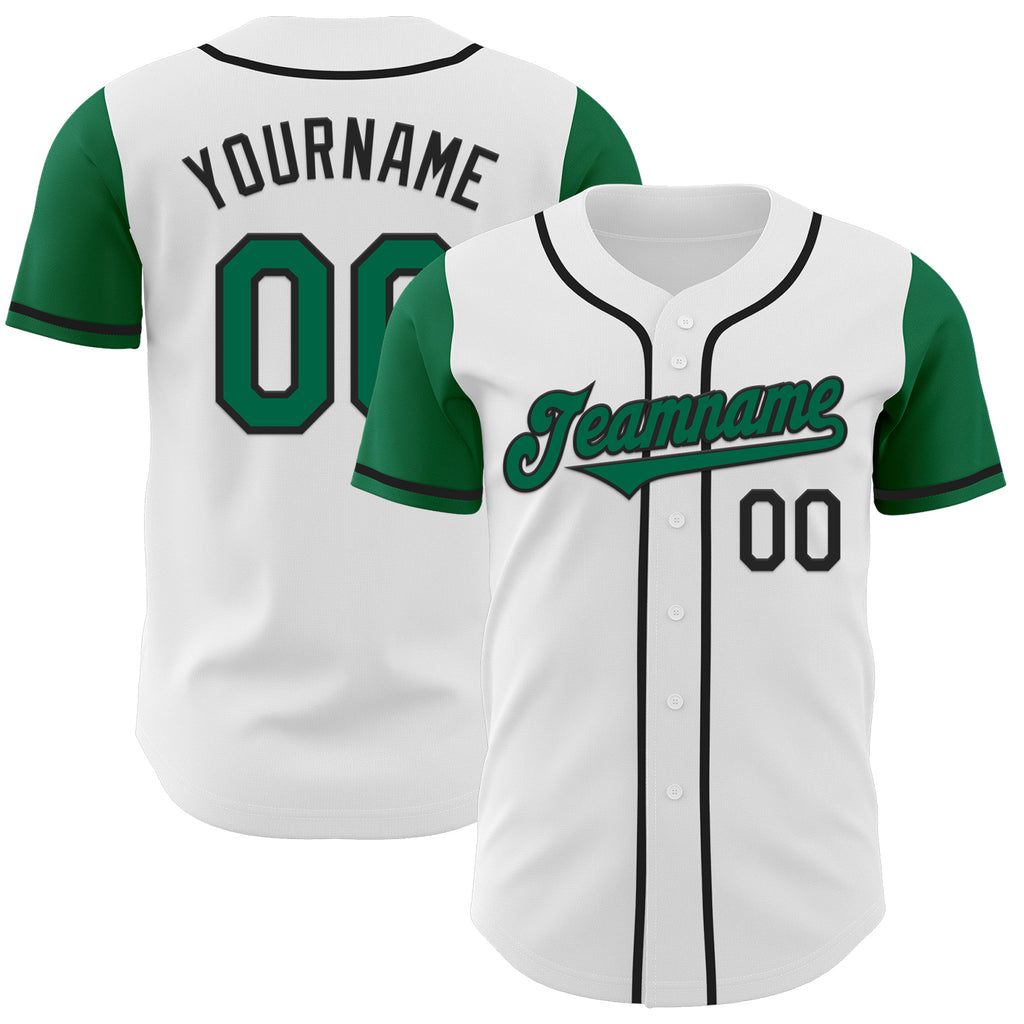 Custom White Kelly Green-Black Authentic Two Tone Baseball Jersey