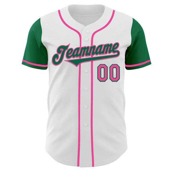 Custom White Kelly Green-Pink Authentic Two Tone Baseball Jersey