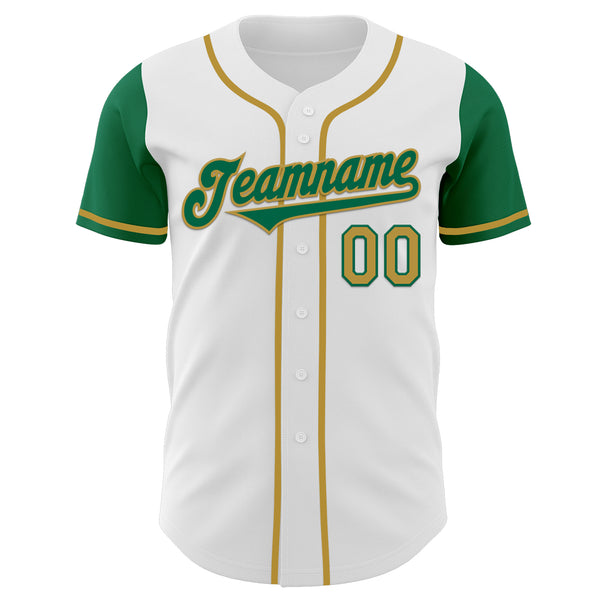 Custom White Kelly Green-Old Gold Authentic Two Tone Baseball Jersey