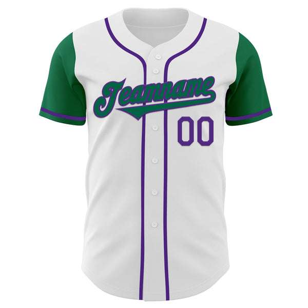 Custom White Kelly Green-Purple Authentic Two Tone Baseball Jersey