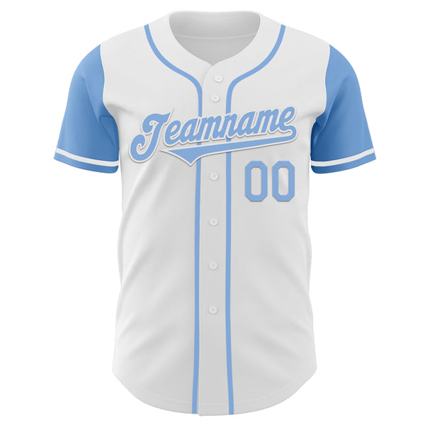 Custom White Light Blue Authentic Two Tone Baseball Jersey