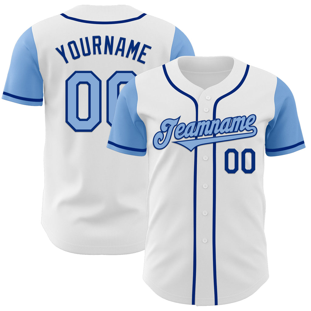 Custom White Light Blue-Royal Authentic Two Tone Baseball Jersey