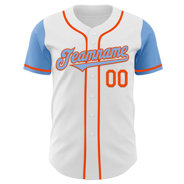 Custom White Light Blue-Orange Authentic Two Tone Baseball Jersey