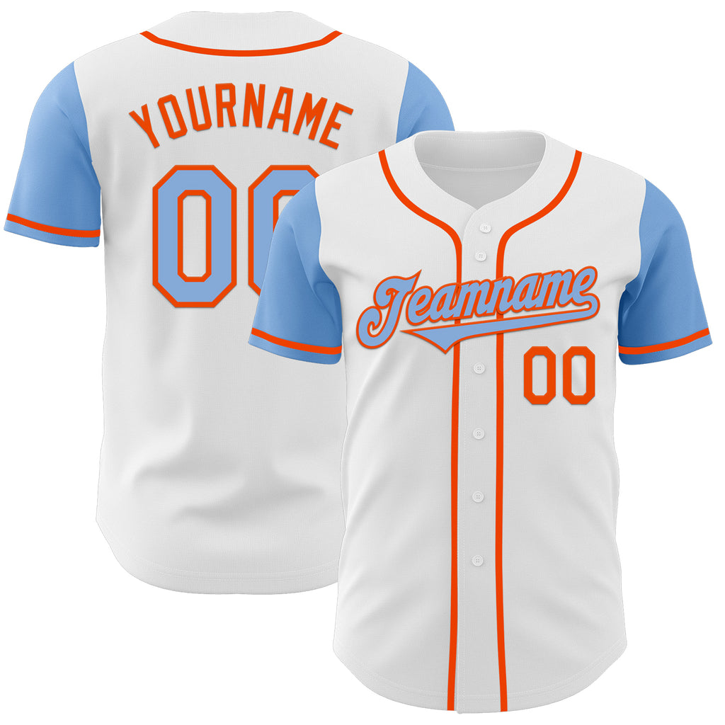 Custom White Light Blue-Orange Authentic Two Tone Baseball Jersey