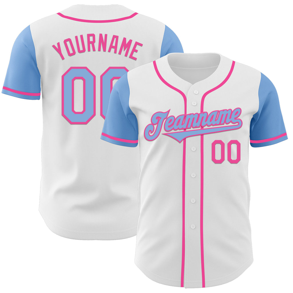 Custom White Light Blue-Pink Authentic Two Tone Baseball Jersey