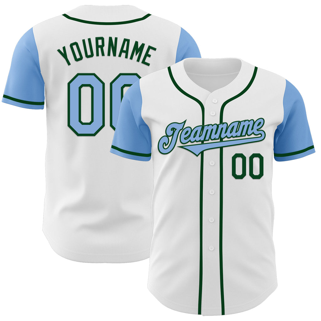 Custom White Light Blue-Green Authentic Two Tone Baseball Jersey