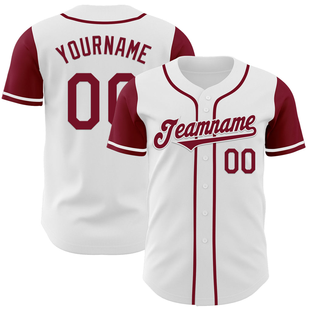 Custom White Crimson Authentic Two Tone Baseball Jersey