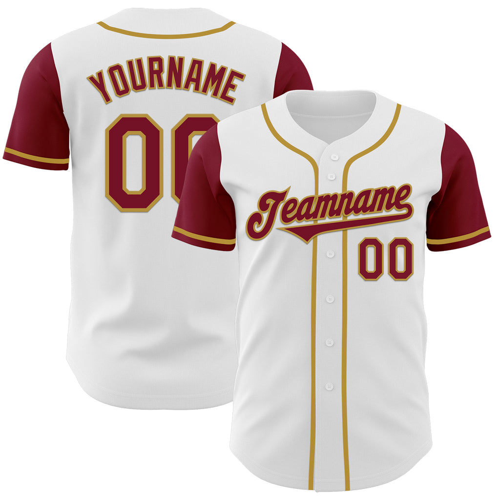 Custom White Crimson-Old Gold Authentic Two Tone Baseball Jersey