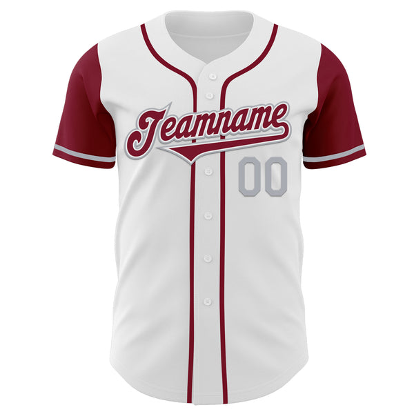 Custom White Crimson-Gray Authentic Two Tone Baseball Jersey