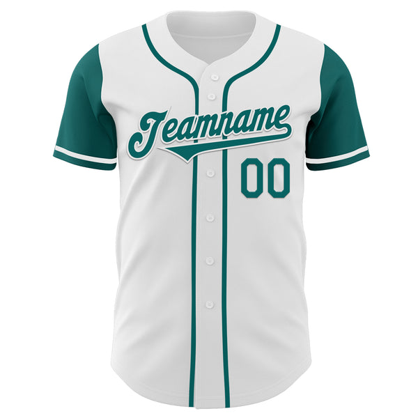 Custom White Teal Authentic Two Tone Baseball Jersey