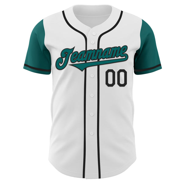 Custom White Teal-Black Authentic Two Tone Baseball Jersey