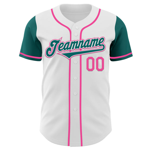 Custom White Teal-Pink Authentic Two Tone Baseball Jersey