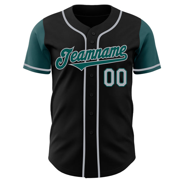 Custom Black Midnight Green-Gray Authentic Two Tone Baseball Jersey