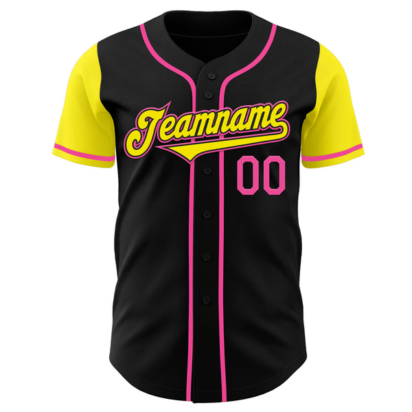 Custom Black Light Yellow-Pink Authentic Two Tone Baseball Jersey