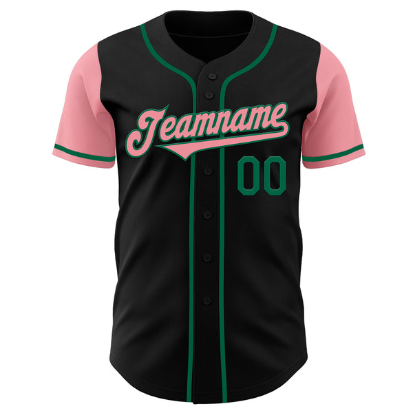 Custom Black Medium Pink-Kelly Green Authentic Two Tone Baseball Jersey