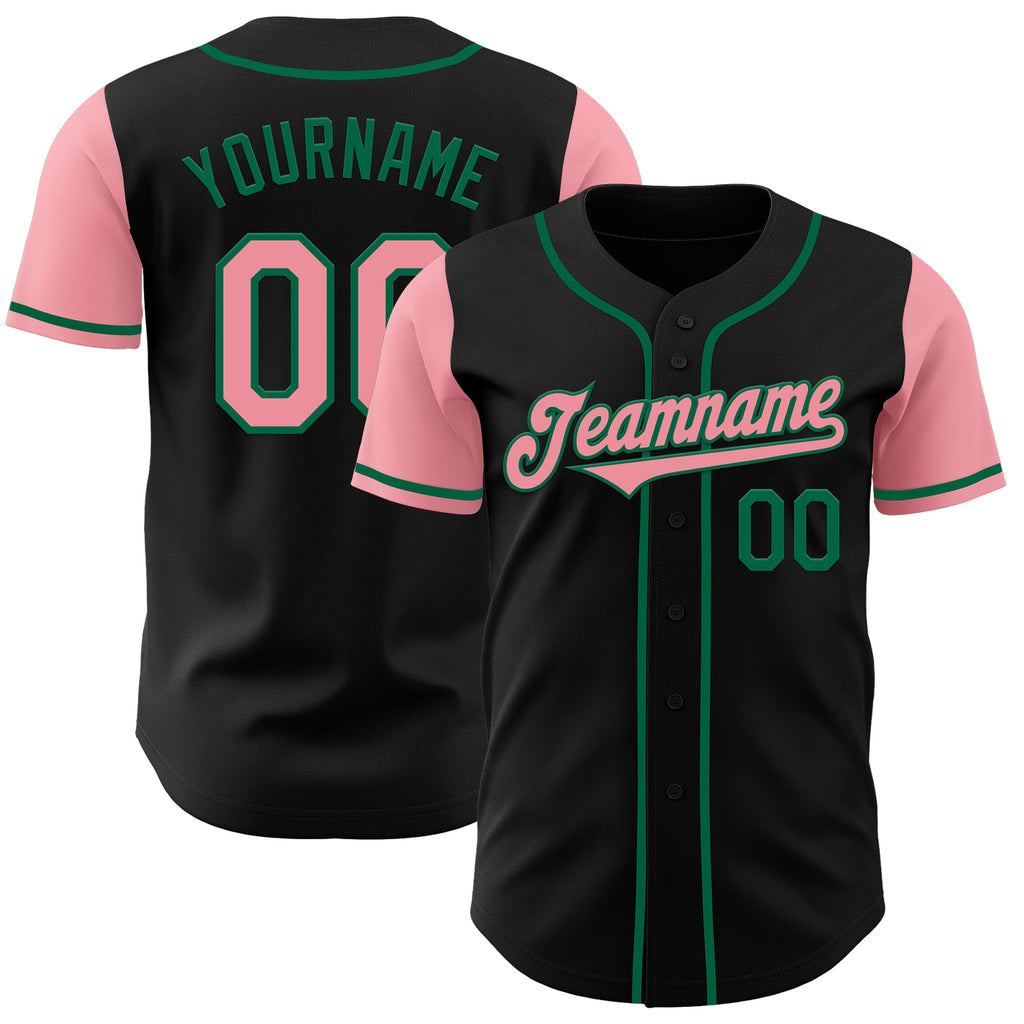 Custom Black Medium Pink-Kelly Green Authentic Two Tone Baseball Jersey