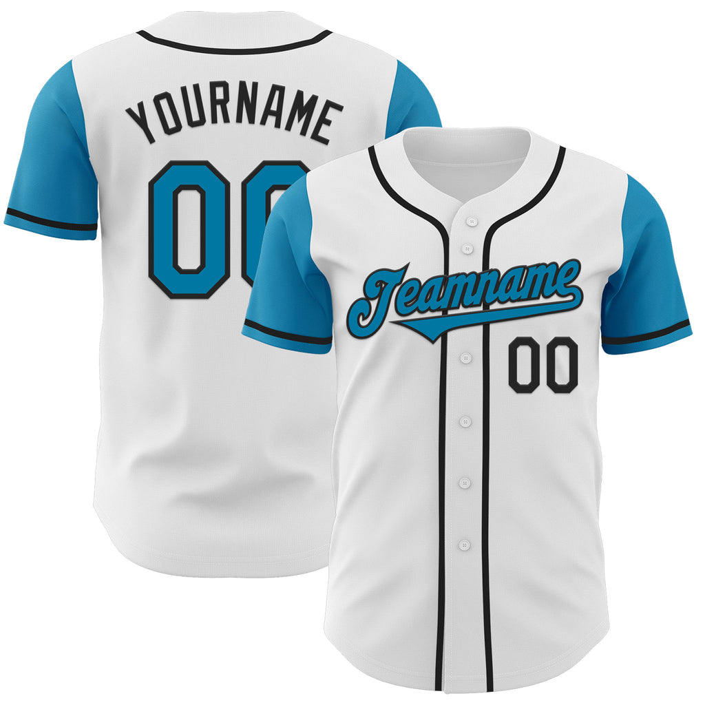 Custom White Panther Blue-Black Authentic Two Tone Baseball Jersey