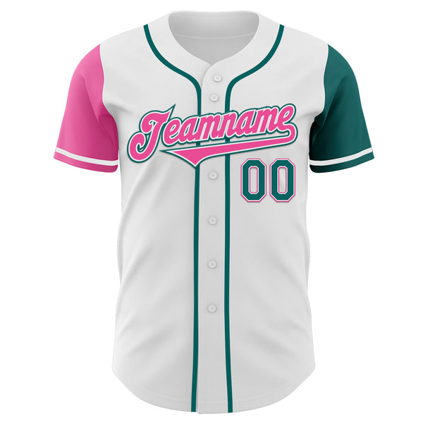 Custom White Teal-Pink Authentic Two Tone Baseball Jersey