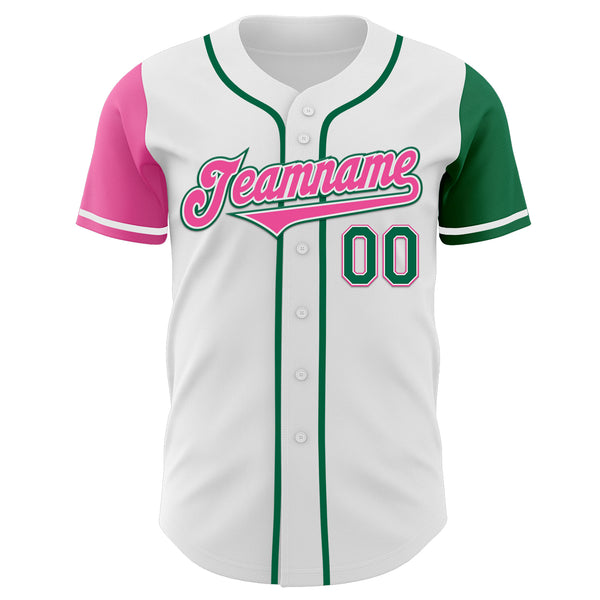 Custom White Kelly Green-Pink Authentic Two Tone Baseball Jersey