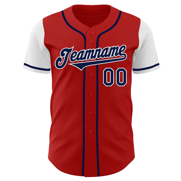 Custom Red Navy-White Authentic Two Tone Baseball Jersey