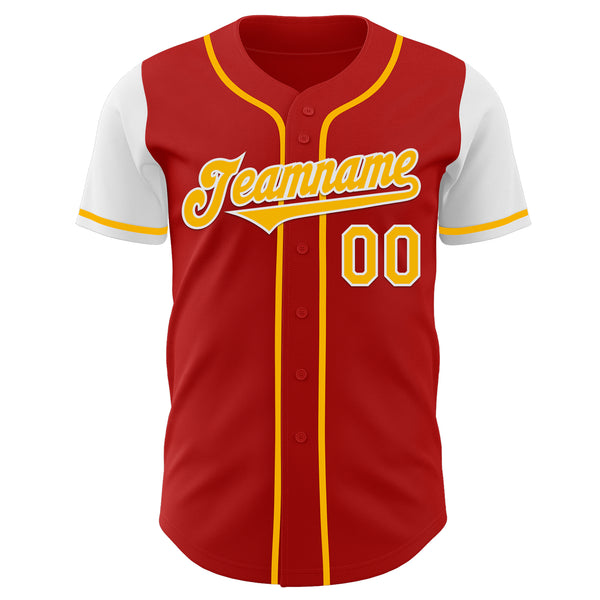 Custom Red Gold-White Authentic Two Tone Baseball Jersey