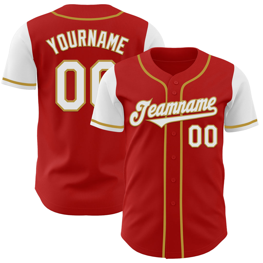 Custom Red White-Old Gold Authentic Two Tone Baseball Jersey