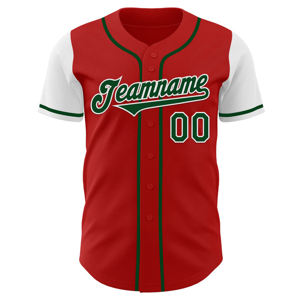 Custom Red Green-White Authentic Two Tone Baseball Jersey