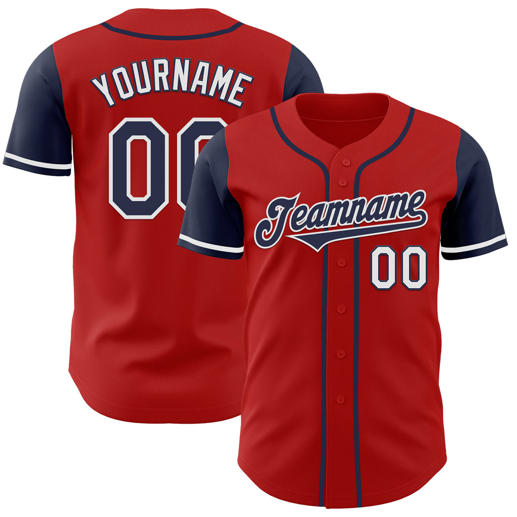 Custom Red Navy-White Authentic Two Tone Baseball Jersey