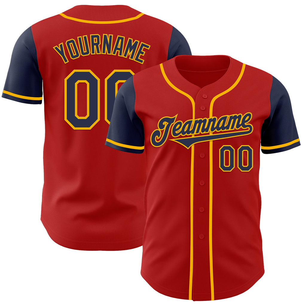 Custom Red Navy-Gold Authentic Two Tone Baseball Jersey