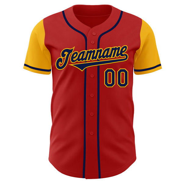 Custom Red Navy-Gold Authentic Two Tone Baseball Jersey