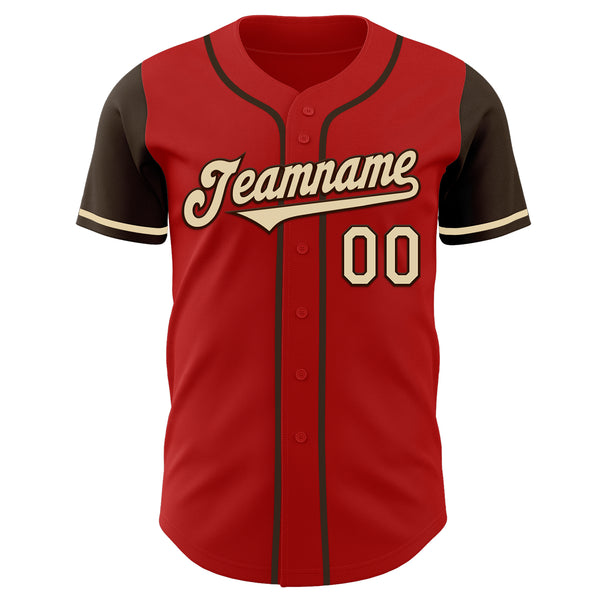 Custom Red Cream-Brown Authentic Two Tone Baseball Jersey