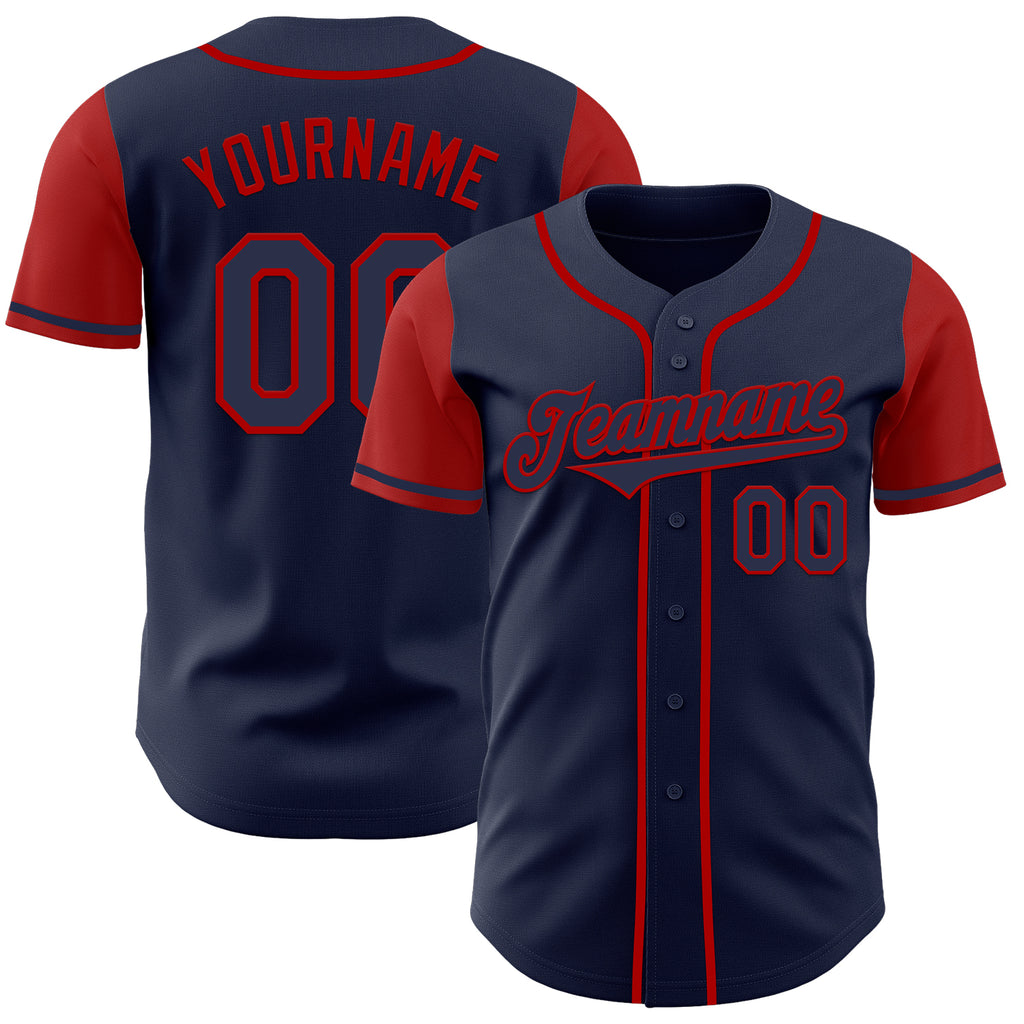 Custom Navy Red Authentic Two Tone Baseball Jersey