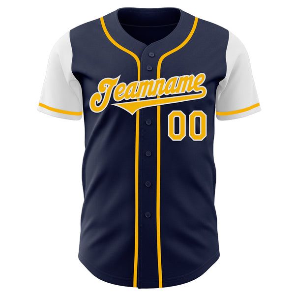 Custom Navy Gold-White Authentic Two Tone Baseball Jersey