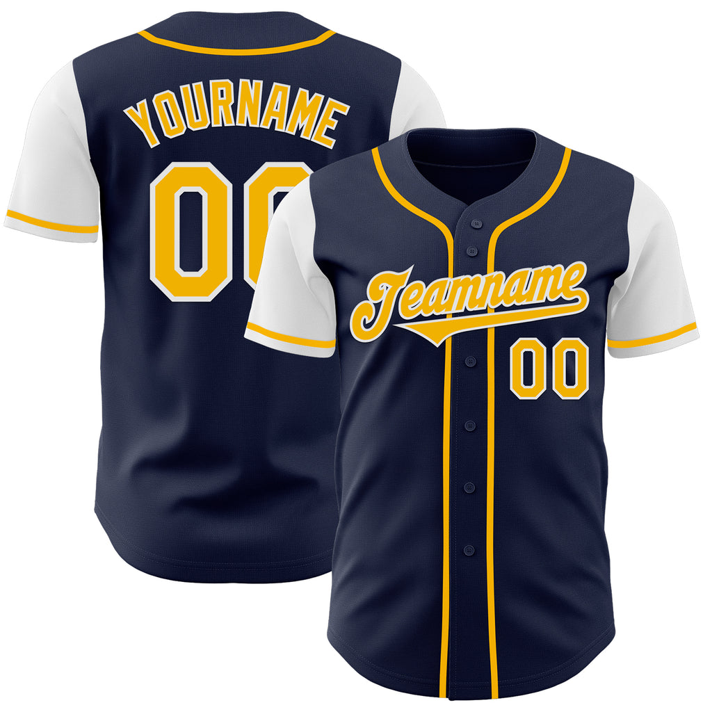 Custom Navy Gold-White Authentic Two Tone Baseball Jersey