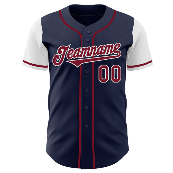 Custom Navy Crimson-White Authentic Two Tone Baseball Jersey