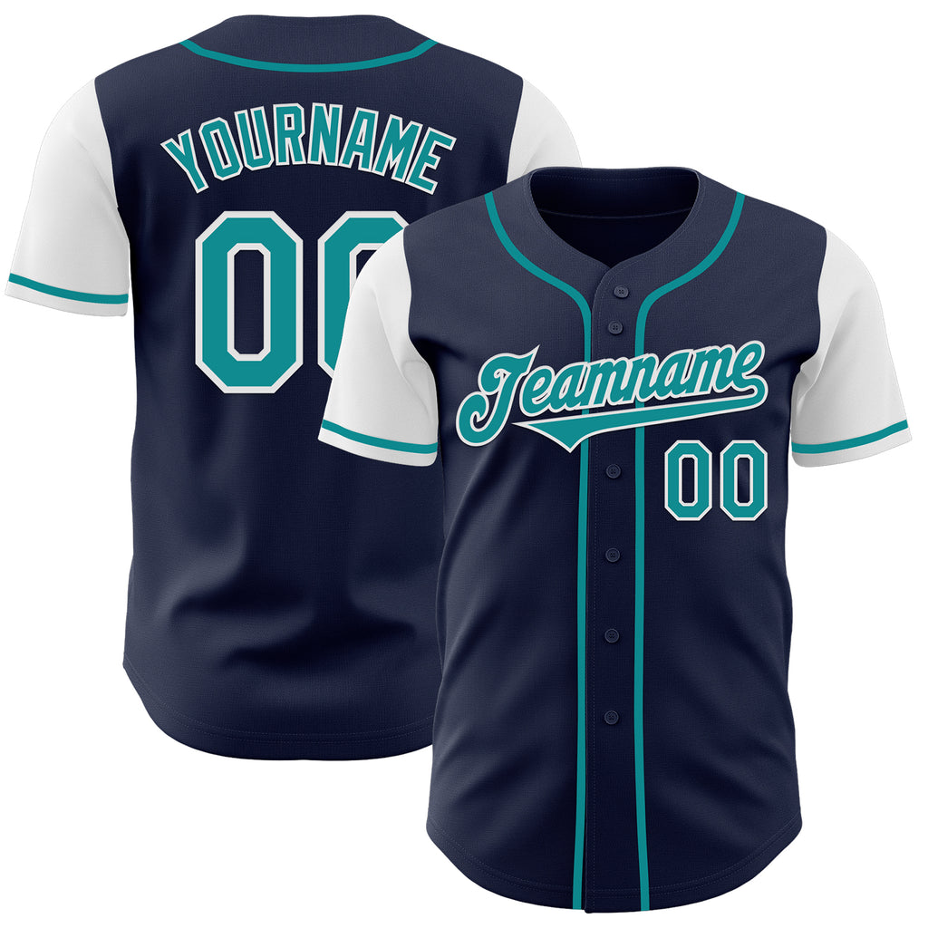 Custom Navy Teal-White Authentic Two Tone Baseball Jersey