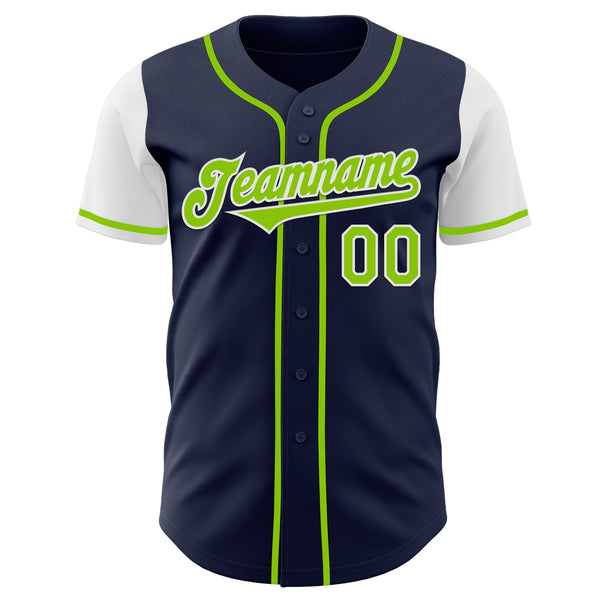 Custom Navy Neon Green-White Authentic Two Tone Baseball Jersey