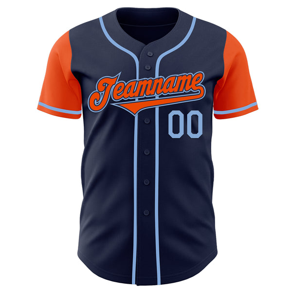 Custom Navy Orange-Light Blue Authentic Two Tone Baseball Jersey