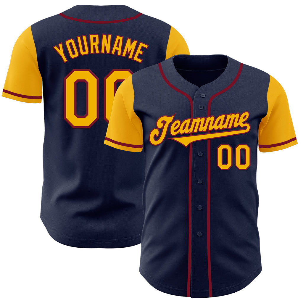 Custom Navy Gold-Crimson Authentic Two Tone Baseball Jersey