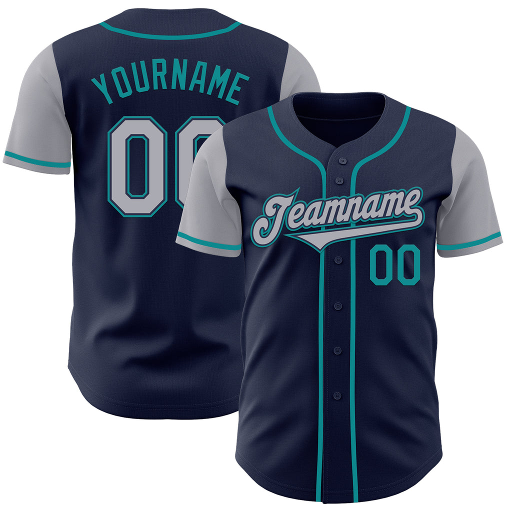 Custom Navy Gray-Teal Authentic Two Tone Baseball Jersey