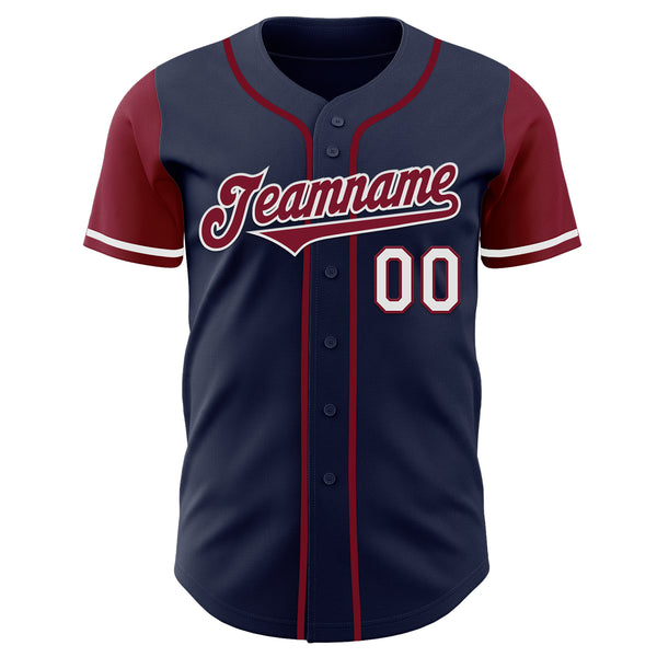 Custom Navy Crimson-White Authentic Two Tone Baseball Jersey