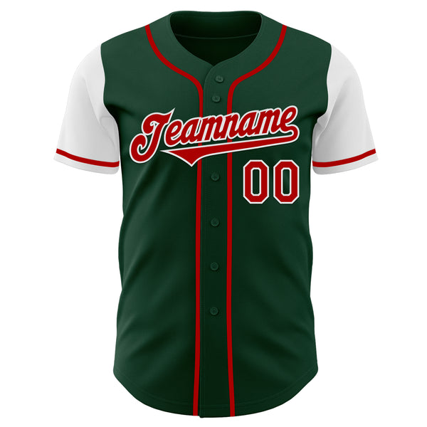 Custom Green Red-White Authentic Two Tone Baseball Jersey