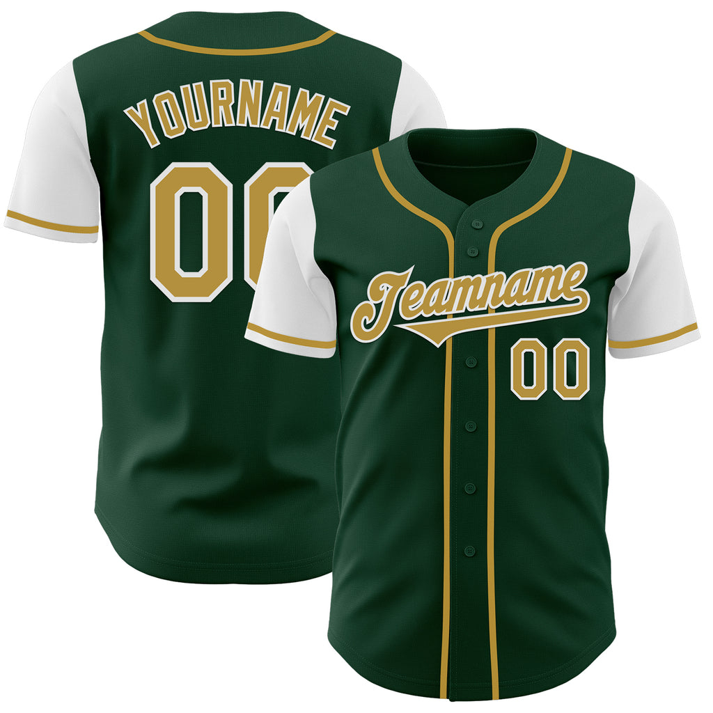 Custom Green Old Gold-White Authentic Two Tone Baseball Jersey