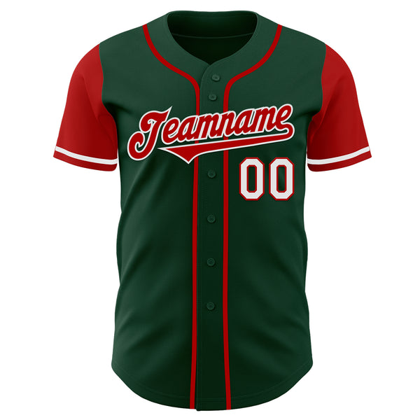 Custom Green Red-White Authentic Two Tone Baseball Jersey