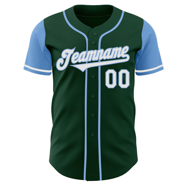 Custom Green White-Light Blue Authentic Two Tone Baseball Jersey