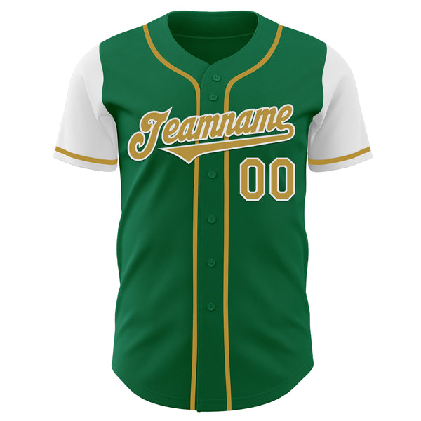 Custom Kelly Green Old Gold-White Authentic Two Tone Baseball Jersey