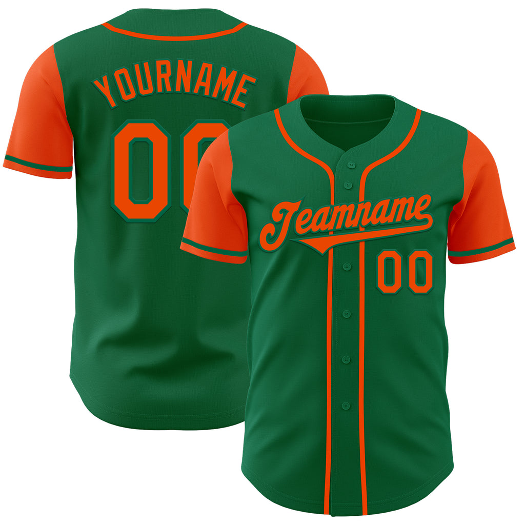 Custom Kelly Green Orange Authentic Two Tone Baseball Jersey